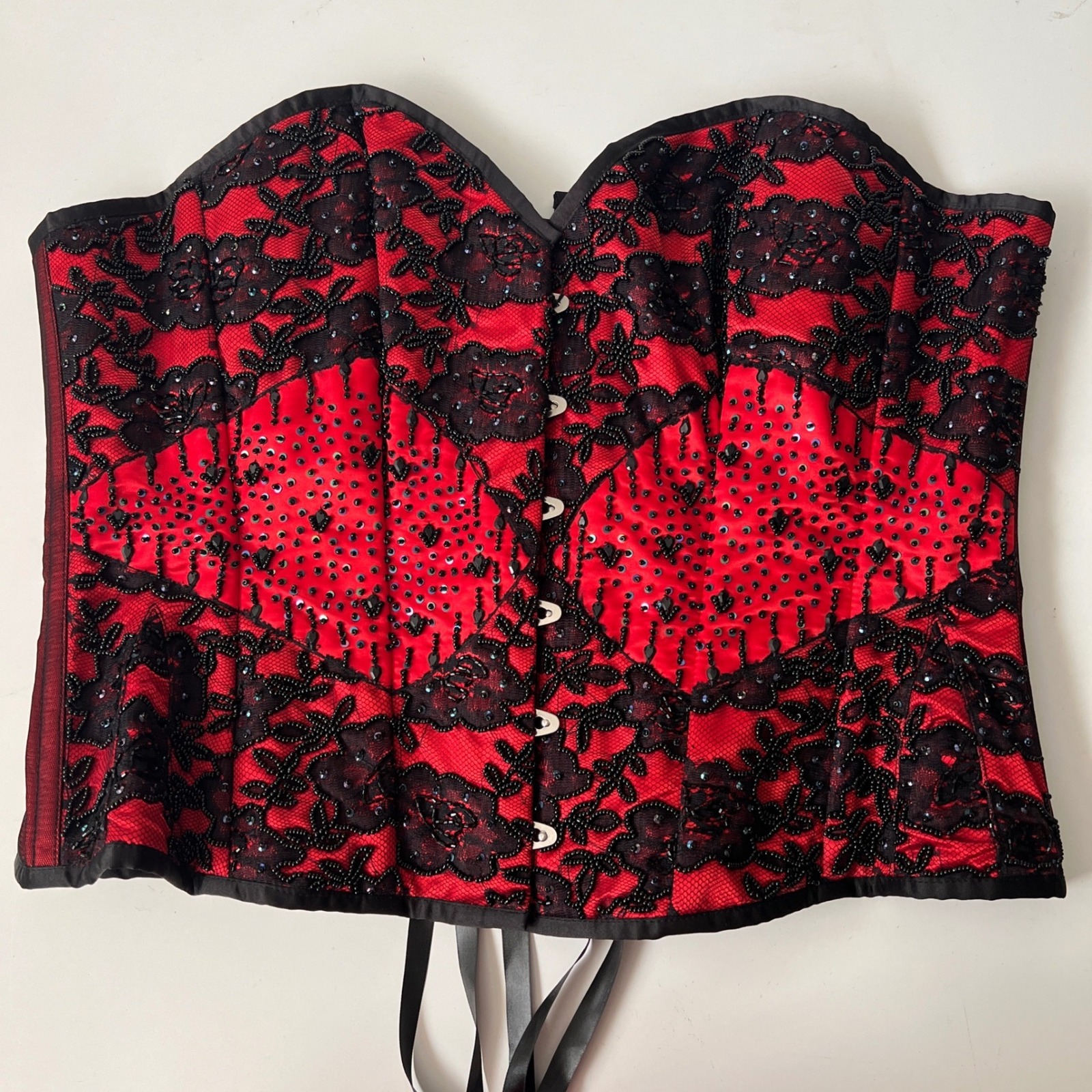 Corset Story Beaded Lace Corset 42 Red Black Gothic Burlesque Steampunk Top Nwt — image 2 of 8